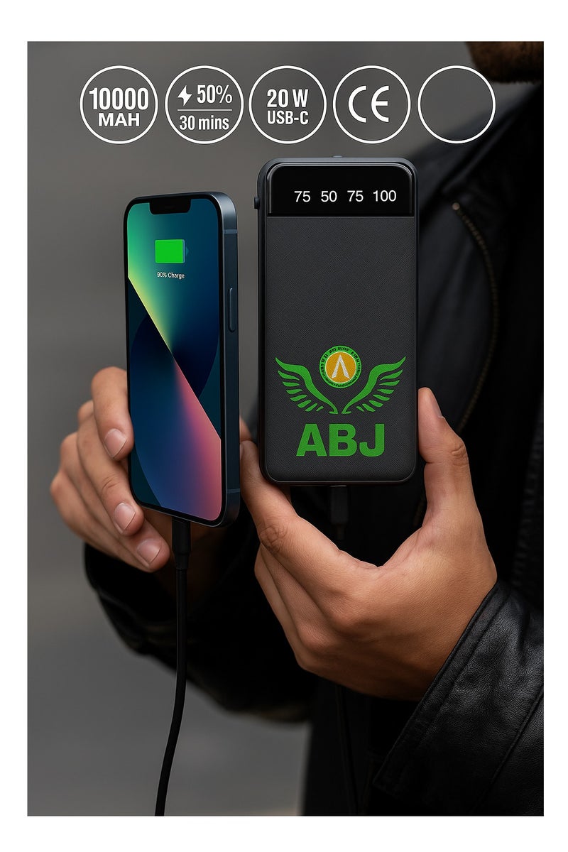 ABJ Power Bank 10000mAh, High-Capacity Portable Charger (Power-core PIQ), USB/Type C Compatible with iPhone, Samsung, Pixel, LG - Black - Image 1