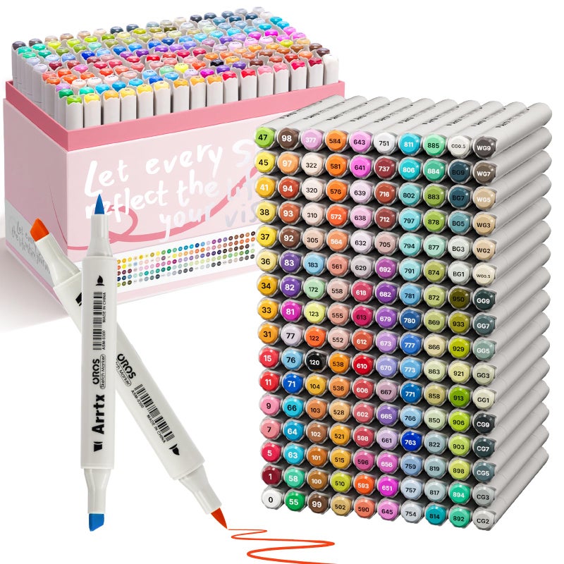 Arrtx OROS 160 Color Alcohol Markers, Brush and Chisel Tip, suitable for Painting, Coloring Drawing, Sketching, Illustrations Alcohol Based Markers, Artist Pens and Gifts - Image 1