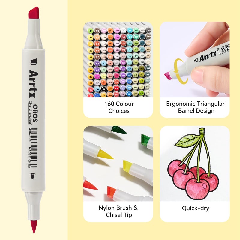 Arrtx OROS 160 Color Alcohol Markers, Brush and Chisel Tip, suitable for Painting, Coloring Drawing, Sketching, Illustrations Alcohol Based Markers, Artist Pens and Gifts - Image 5