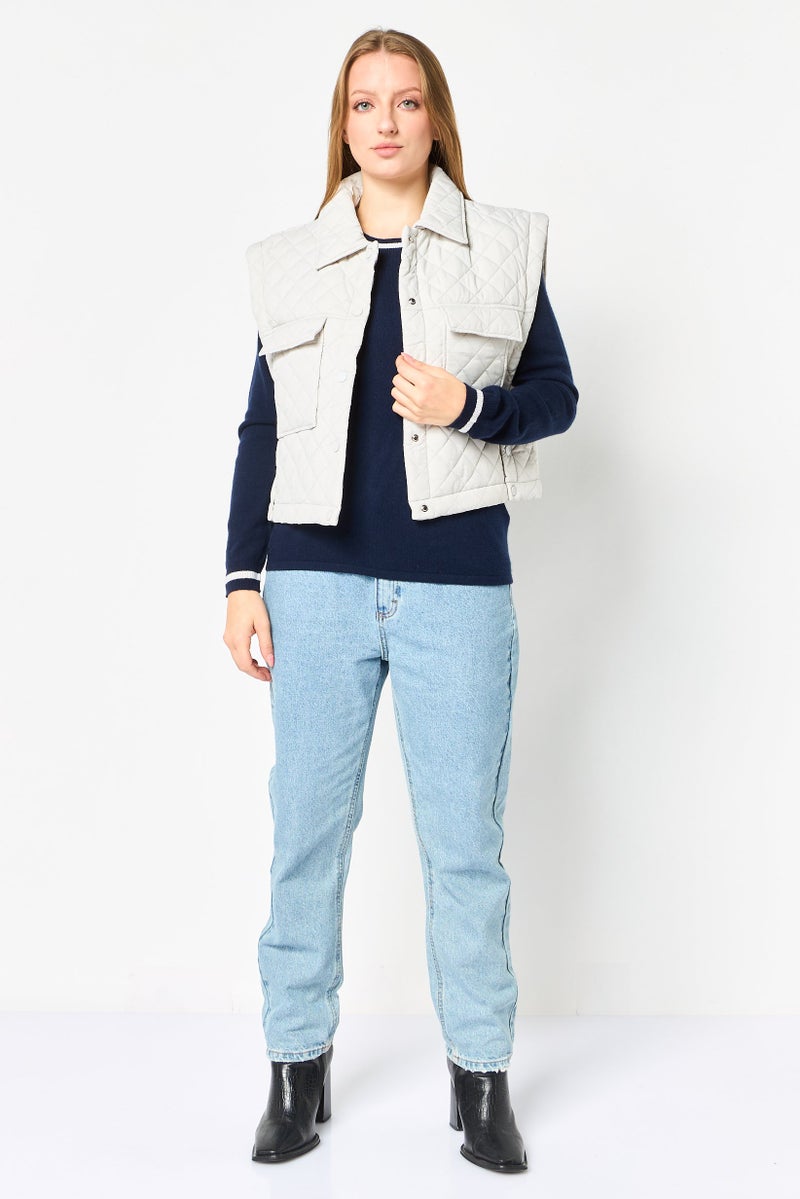 Andrew Marc Women Quilted Jacket Vest, Light Grey - Image 2