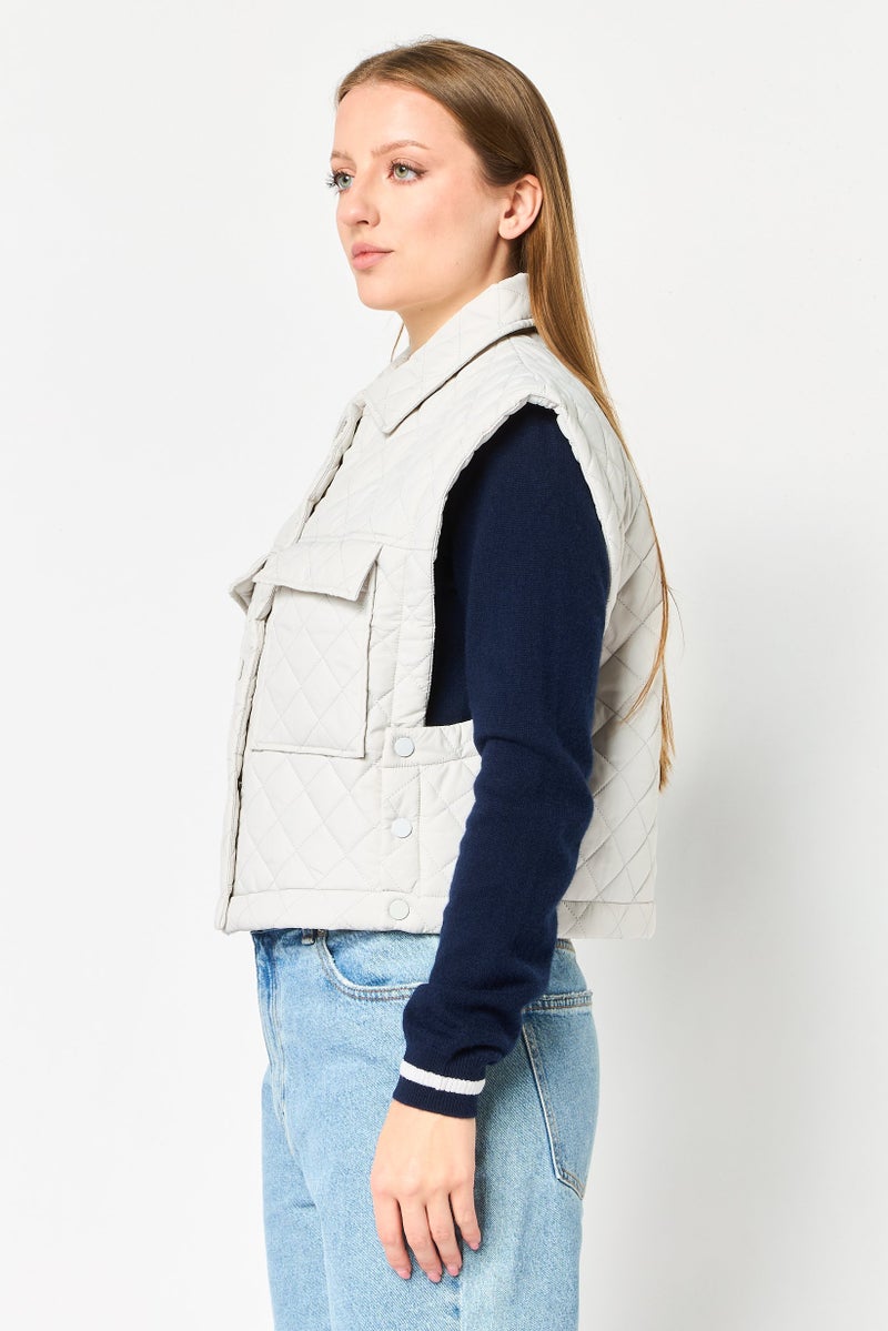 Andrew Marc Women Quilted Jacket Vest, Light Grey - Image 3