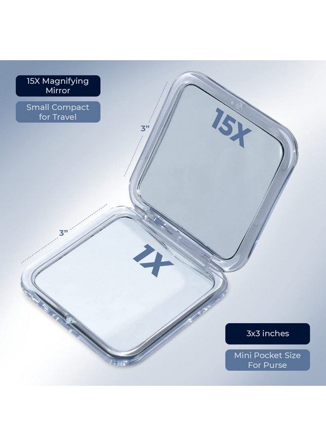 Mirrorvana - Small Compact 15X Magnifying Mirror For Travel Handheld Foldable & Lightweight Mini Pocketsized Magnified Mirror For Purse Square 3.3” X 3.3” - Image 1