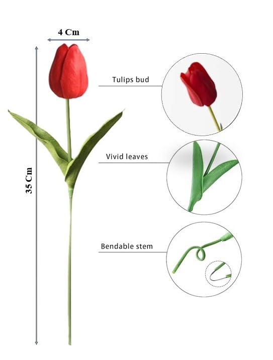 Generic Indus Decor Artificial Tulip Bunch - Beautiful Flowers for Home Décor, Living Room, Bedroom, Office, Tabletop Centerpiece, Wedding Decoration (5 Sticks) (Red)  - Image 2