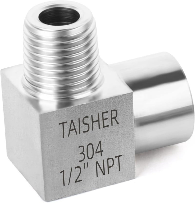 TAISHER تايشر 2 قطعة من الفولاذ المقاوم للصدأ 304 مربع 90 درجة بارستوك ستريت الكوع، 1/2 بوصة ذكر NPT أنابيب إلى 1/2 بوصة أنثى NPT 304 الفولاذ المقاوم للصدأ تركيب الأنابيب - Image 2