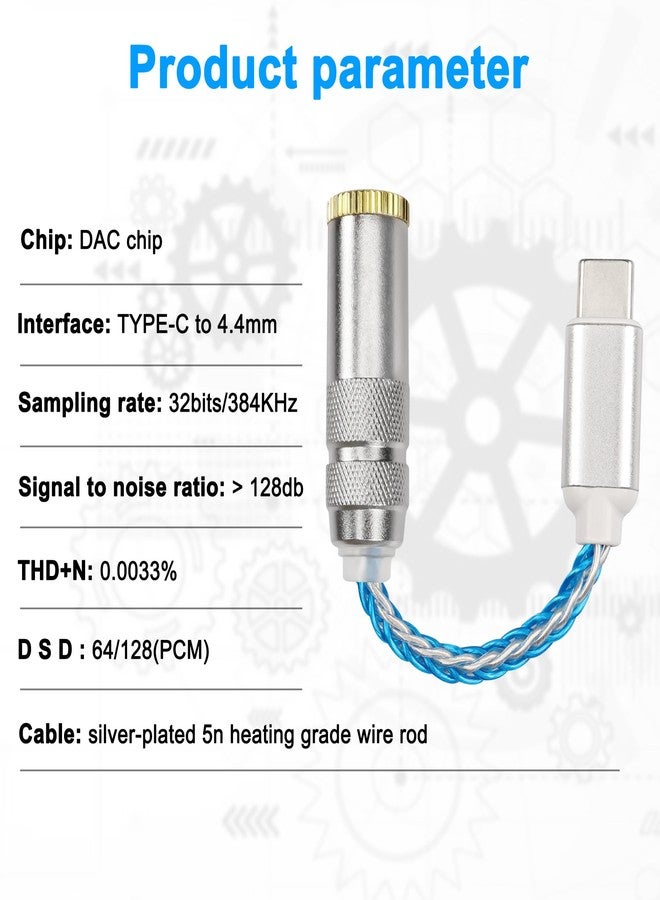 XMSJSIY محول صوتي متوازن DAC من نوع USB C إلى 4.4 مم XMSJSIY، ذكر USB C إلى أنثى 4.4 مم، جاك سماعة HiFi، مضخم PCM 32bit/384kHz مع كابل Aux فضي بلوري مفرد 5N لهواتف اللابتوب وأجهزة Type C - Image 3