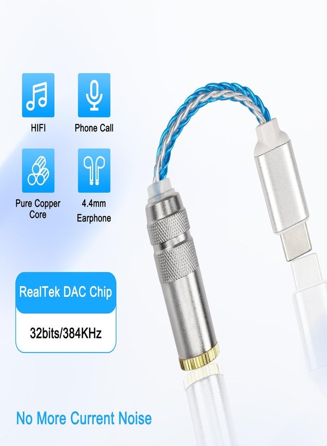 XMSJSIY محول صوتي متوازن DAC من نوع USB C إلى 4.4 مم XMSJSIY، ذكر USB C إلى أنثى 4.4 مم، جاك سماعة HiFi، مضخم PCM 32bit/384kHz مع كابل Aux فضي بلوري مفرد 5N لهواتف اللابتوب وأجهزة Type C - Image 4