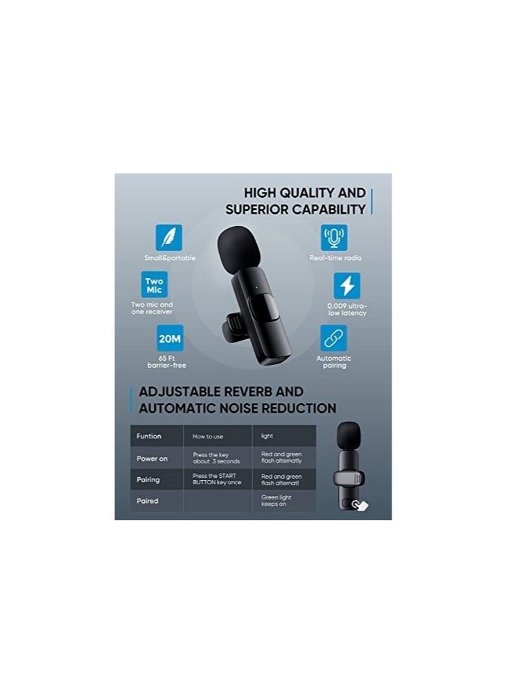 2 PCS Professional Wireless Lavalier Microphone for iPhone iPad only, Cordless Bluetooth Lapel Microphone for YouTube/Facebook Live Stream - Image 2