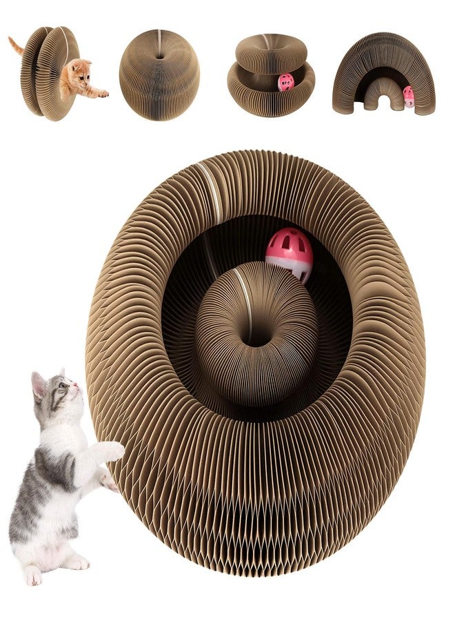 FATIRO Kitty Curls Cat Toy, Magic Organ Cat Scratching Board with Bell-Ball, Foldable Interactive Marlenes Kitten Curls Cat Scratchers for Indoor Cats - Image 1