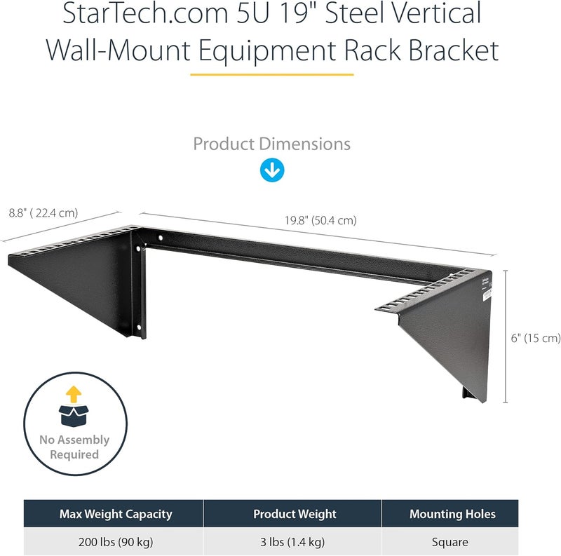 StarTech .com 5U Vertical Wall Mount Rack - 19in Low Profile Open Wall Mounting Bracket - Network/Server Room/Data/AV/IT/Patch Panel/Communication/Computer Equipment - w/ Cage Nuts/Screws, TAA - Image 3