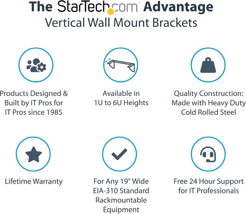 StarTech .com 5U Vertical Wall Mount Rack - 19in Low Profile Open Wall Mounting Bracket - Network/Server Room/Data/AV/IT/Patch Panel/Communication/Computer Equipment - w/ Cage Nuts/Screws, TAA - Image 2