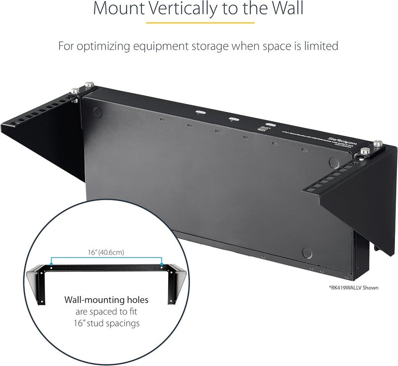 StarTech .com 5U Vertical Wall Mount Rack - 19in Low Profile Open Wall Mounting Bracket - Network/Server Room/Data/AV/IT/Patch Panel/Communication/Computer Equipment - w/ Cage Nuts/Screws, TAA - Image 4