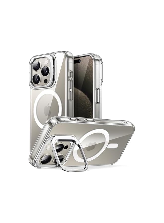 جي تيك حافظة JETech بمسند لهاتف iPhone 15 Pro مقاس 6.1 بوصة متوافقة مع الشحن اللاسلكي MagSafe، وحامل حلقة الكاميرا المدمج، وغطاء ممتص الصدمات للهاتف مقاوم للصدمات، وظهر مضاد للخدش (تيتانيوم طبيعي) - Image 1