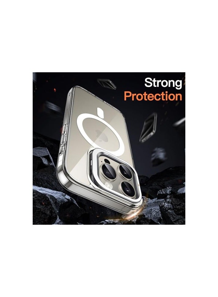 جي تيك حافظة JETech بمسند لهاتف iPhone 15 Pro مقاس 6.1 بوصة متوافقة مع الشحن اللاسلكي MagSafe، وحامل حلقة الكاميرا المدمج، وغطاء ممتص الصدمات للهاتف مقاوم للصدمات، وظهر مضاد للخدش (تيتانيوم طبيعي) - Image 4