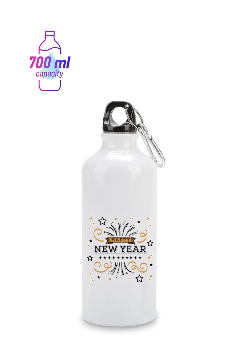 PRINTSHOP4ME Happy New Year with Printed Aluminum Insulated Sports Water Bottle 700 Ml - Gifts for New Year Celebration  - Image 1