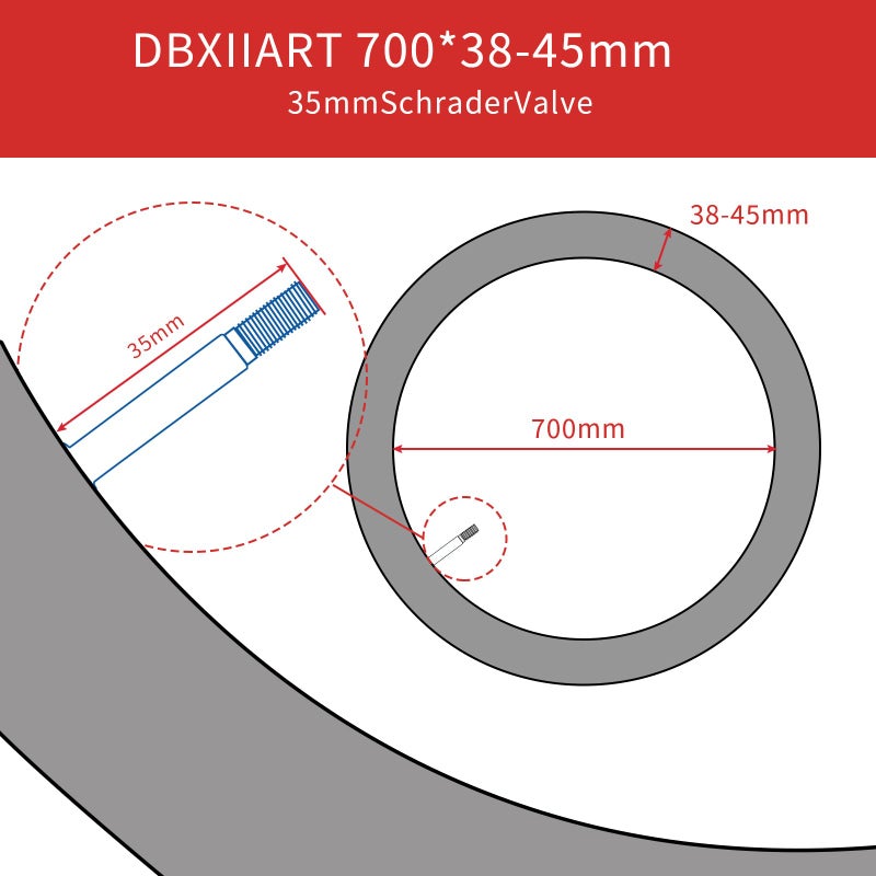 DBXIIART 2 PCS Heavy Duty Bike Tubes 700x38C 700x40C 700x43C 700x45C 38C/40C/42C/43C/45C Schrader Valve 35mm/48mm Bicycle Tubes Premium Quality Butyl Inner Tubes (Schrader Valve 35mm) - Image 2