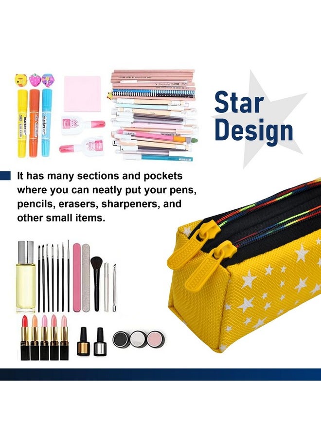 Kuber Industries Kuber Industries Pencil Pouch | Rexine Stationary Pouch |Pencil Utility Pouch |School Pencil Case for Kids | Pen-Pencil Box for Kids | 2 Zipper Pencil Organizer | Star Pencil Pouch | Pack of 2 | Multi  - Image 5