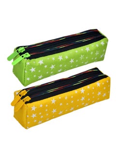 Kuber Industries Kuber Industries Pencil Pouch | Rexine Stationary Pouch |Pencil Utility Pouch |School Pencil Case for Kids | Pen-Pencil Box for Kids | 2 Zipper Pencil Organizer | Star Pencil Pouch | Pack of 2 | Multi  - Image 1