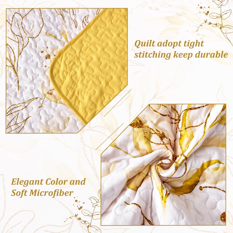 Anibedding Yellow Quilt Set Queen,3 Pieces Reversible Elegant Yellow Botanical Leaves Pattern Bedspread Coverlet Soft Microfiber Bed Cover for All Season(96"Ã—90") - Image 5