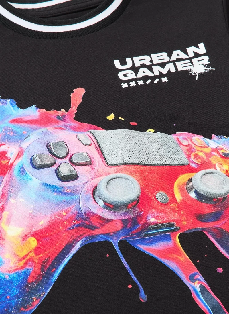 ماتلان طقم بيجامة قصيرة للأولاد باللون الأسود للألعاب