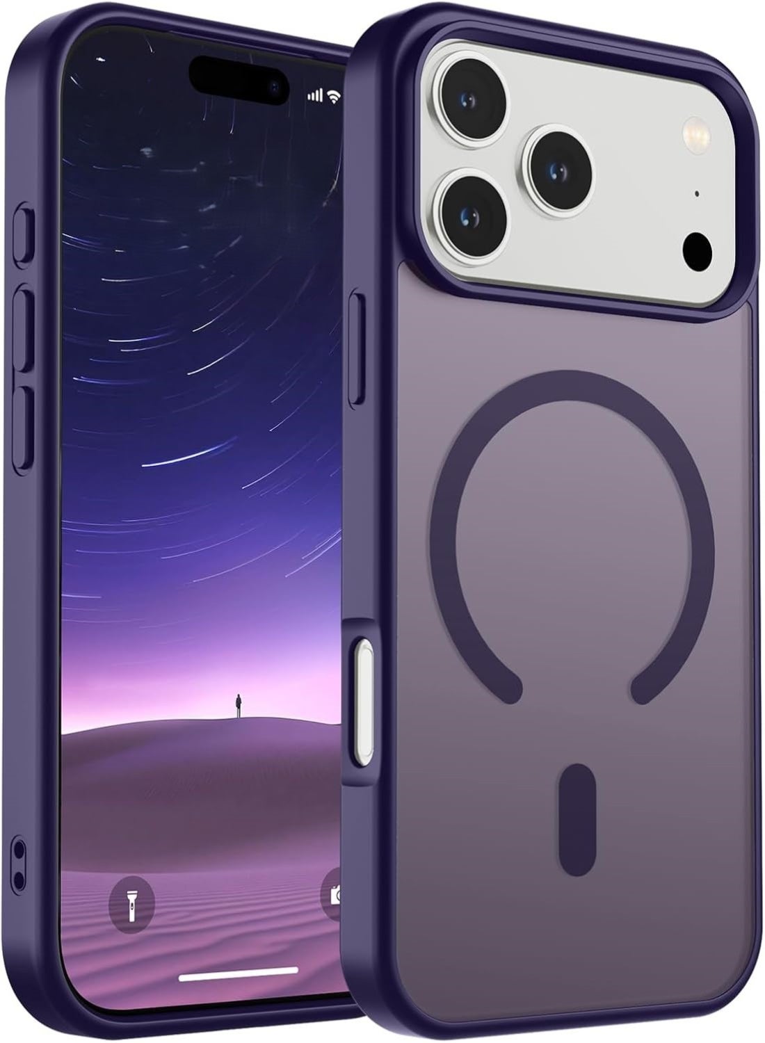 Matte Magnetic Case for iPhone 17 Pro, Compatible with MagSafe, Plating Luxury Cover, Matte Soft TPU Shockproof Protective Phone Case | Deep Purple