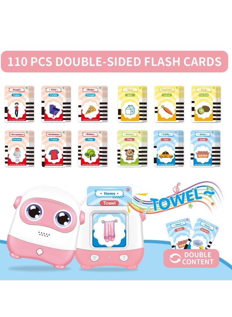 Interactive Learning Toy for Toddlers 2-5 Years - 110 Talking Flash Cards, 220 Vocabulary Sight Words | Educational Preschool Game with Sound Effects | Ideal Gift for Boys & Girls | Pink - Image 2