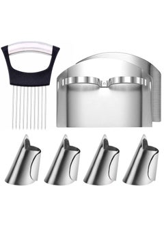 Onion Holder Slicer, 6PCS Finger Guard Set for Cutting, Stainless Steel Finger Protector, Thumb Guard Peelers for Onion Nuts Kitchen Tool Avoid Hurting When Slicing and Chopping