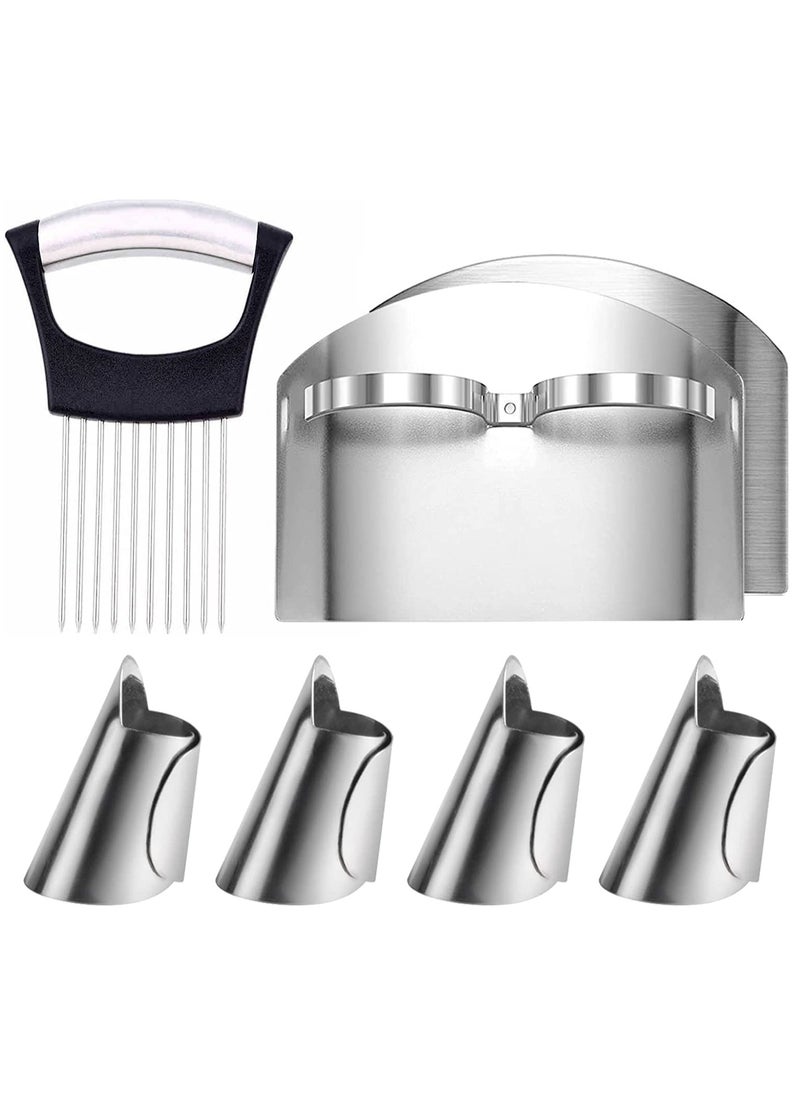 KASTWAVE - Onion Holder Slicer, 6PCS Finger Guard Set for Cutting, Stainless Steel Finger Protector, Thumb Guard Peelers for Onion Nuts Kitchen Tool Avoid Hurting When Slicing and Chopping - Image 1