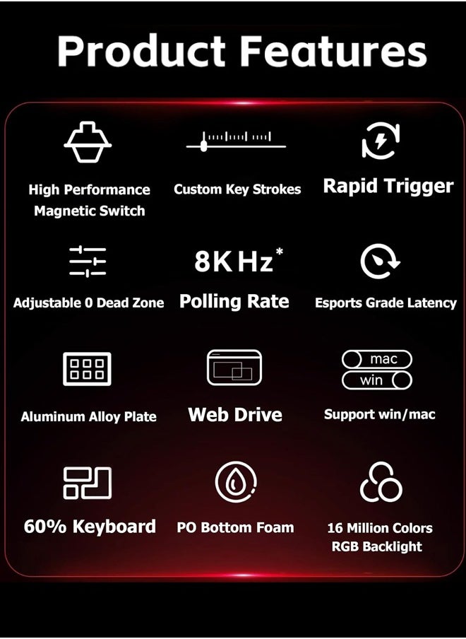 Mad60HE RGB Mechanical Keyboard Magnetic Switches Hot Swap Customized 8KHZ FPS Gaming Keyboard Black