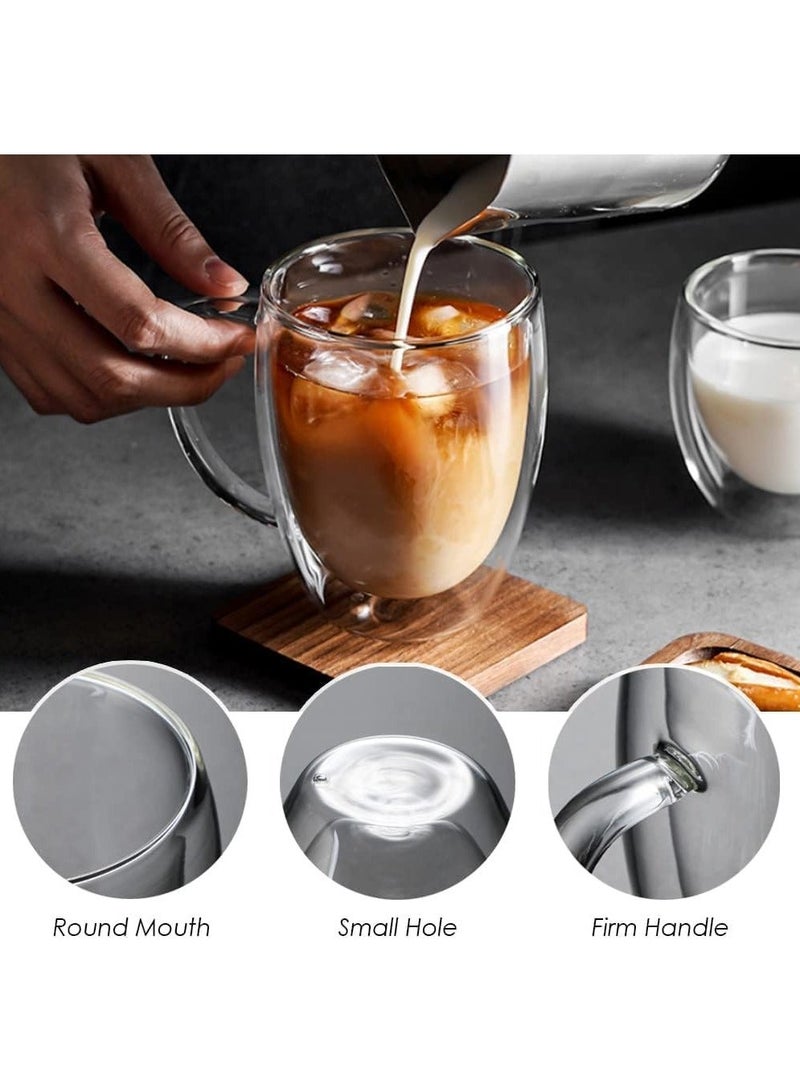 HOME ZONE Double-Walled Glass Coffee Mugs with Bamboo Lid - 450ml (Set of  2) - Image 5