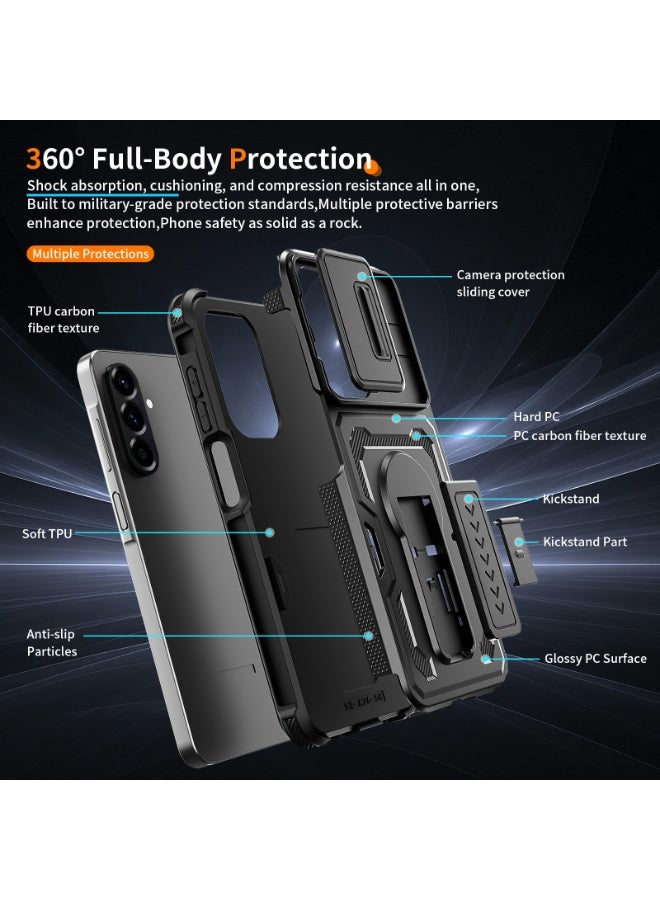 Case Cover Shock resistant  Kickstand CamShield TPU + PC Compatible with  Samsung Galaxy A17 (Black) - Image 2