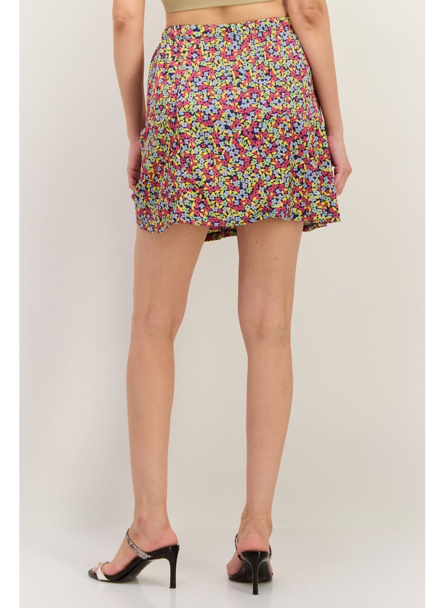 Lefties Women Allover Print Mini Skirt, Yellow  - Image 3