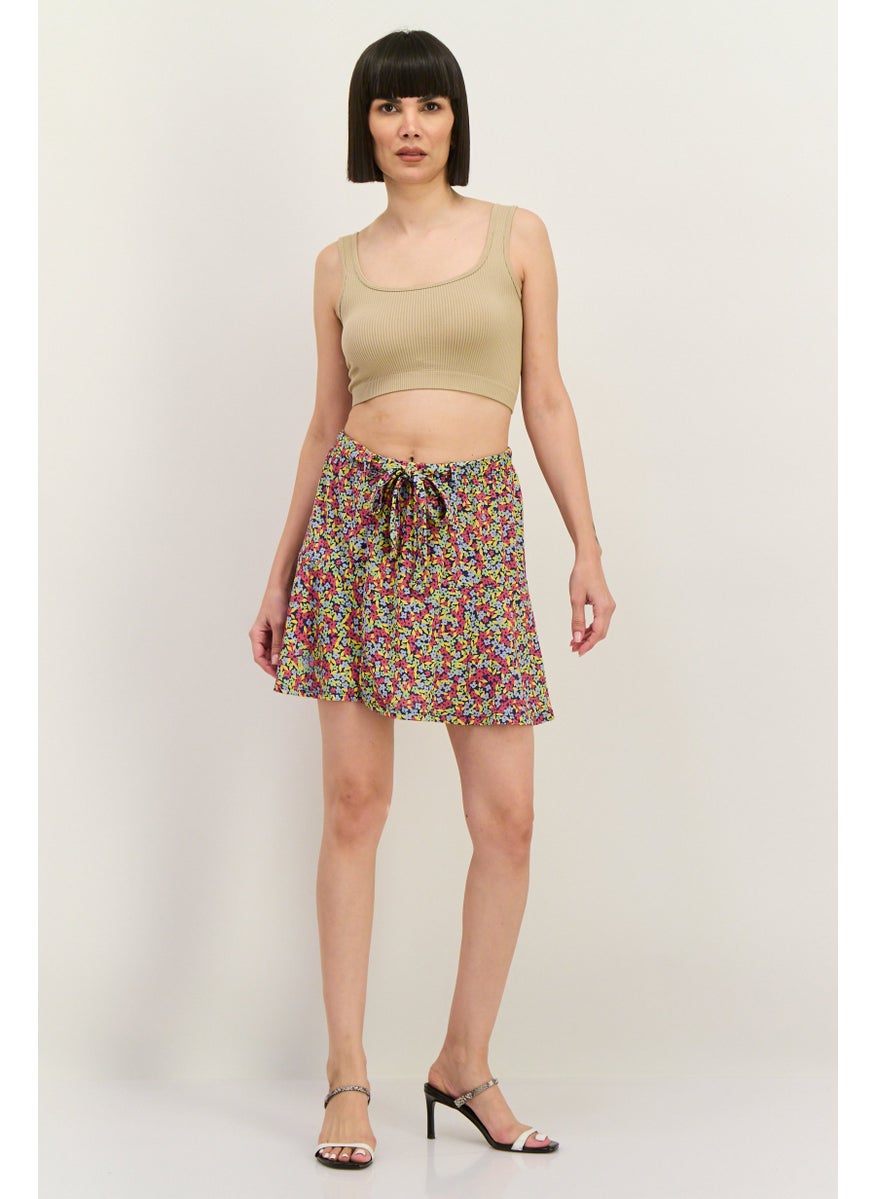 Lefties Women Allover Print Mini Skirt, Yellow  - Image 4