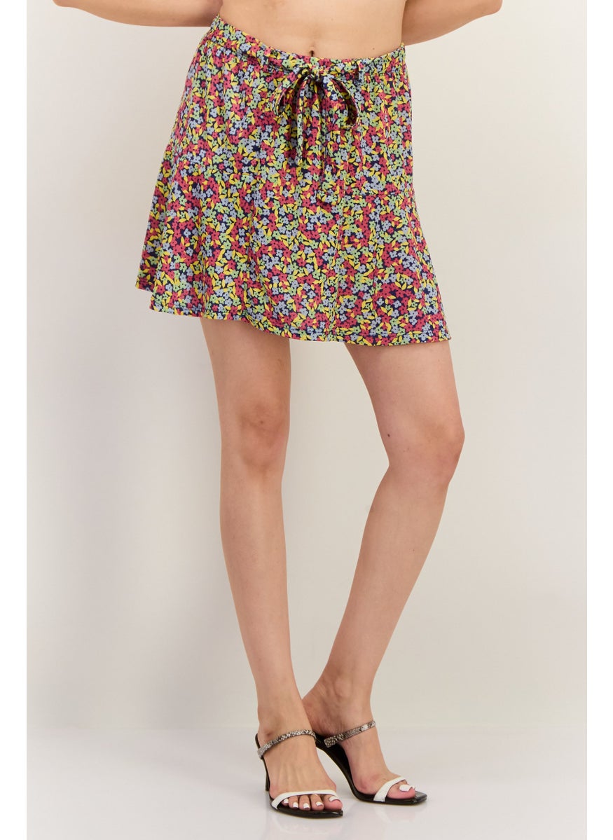 Lefties Women Allover Print Mini Skirt, Yellow  - Image 1