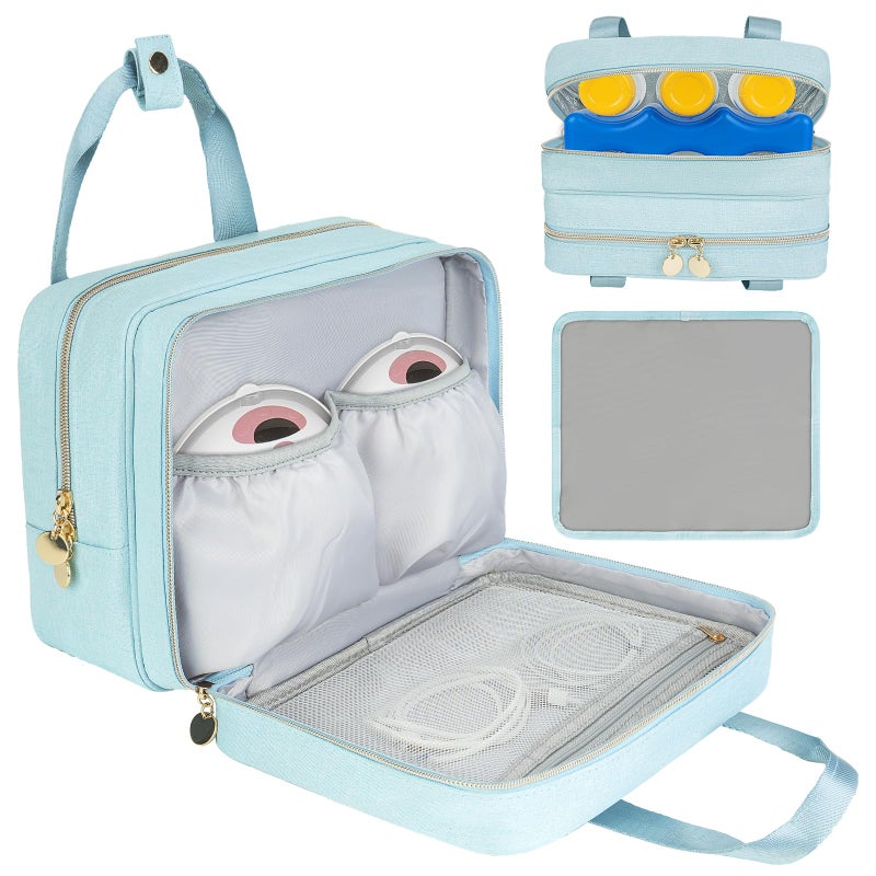 Jaffzora Wearable Breast Pump Bag with Cooler Compartment,Breast Milk Pump Travel Bag Compatible with Willow,Elvie,Medela Pump&Momcozy M5/S12 Pro, Carrying Case for Pump Parts and Bottles,Blue - Image 1
