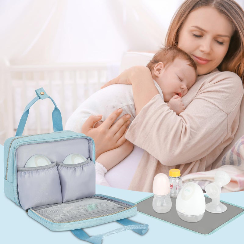 Jaffzora Wearable Breast Pump Bag with Cooler Compartment,Breast Milk Pump Travel Bag Compatible with Willow,Elvie,Medela Pump&Momcozy M5/S12 Pro, Carrying Case for Pump Parts and Bottles,Blue - Image 5