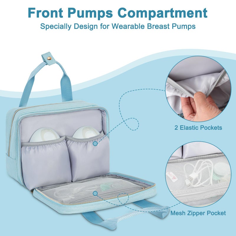 Jaffzora Wearable Breast Pump Bag with Cooler Compartment,Breast Milk Pump Travel Bag Compatible with Willow,Elvie,Medela Pump&Momcozy M5/S12 Pro, Carrying Case for Pump Parts and Bottles,Blue - Image 3
