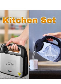 ARSAR PLUS Complete Kitchen Set: 3-in-1 Sandwich Maker with Interchangeable Plates and 2-Liter Glass Kettle – Fast and Easy Meal and Drink Preparation  - Image 5