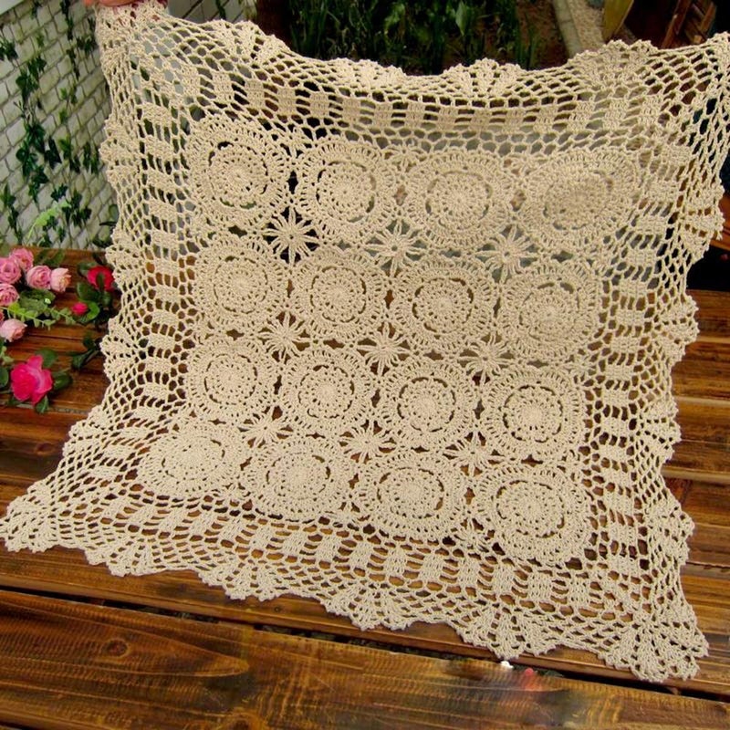 Hetao 100 Cotton Handmade Crochet Square Tablecloth Doilies Lace Table Covers Beige 27 Inch
