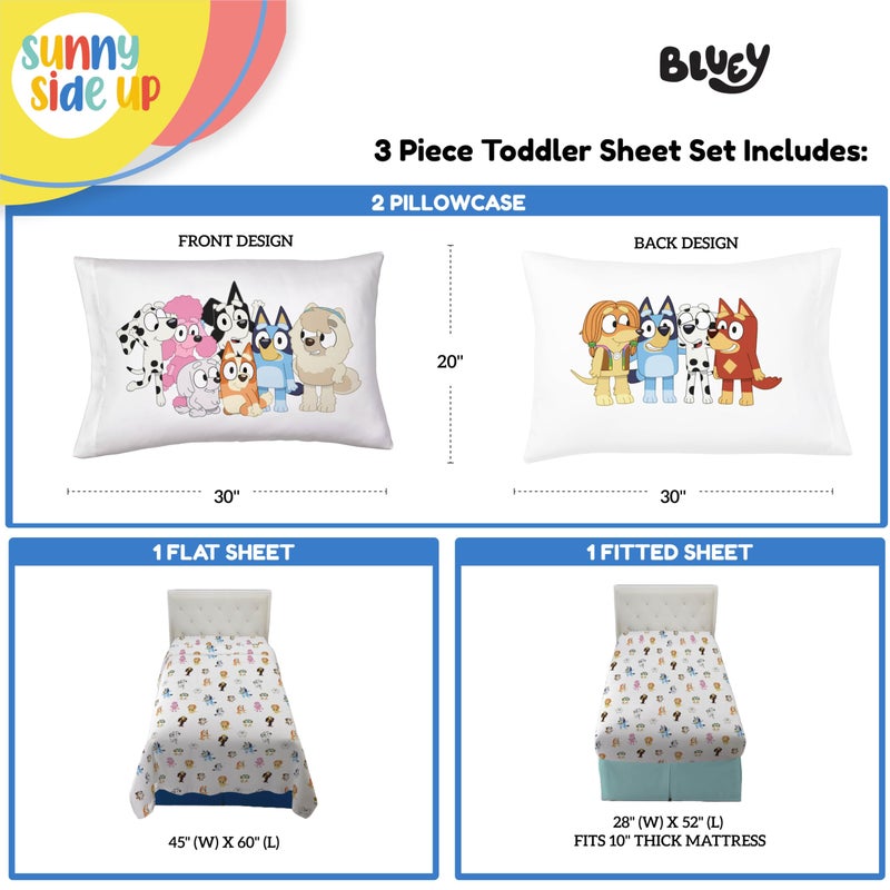 Sunny Side Up Bluey & Friends Toddler Sheet Set - 3 Piece Toddler Bedding Set Includes Pillow Cover - Super Soft Microfiber Sheets - Image 3