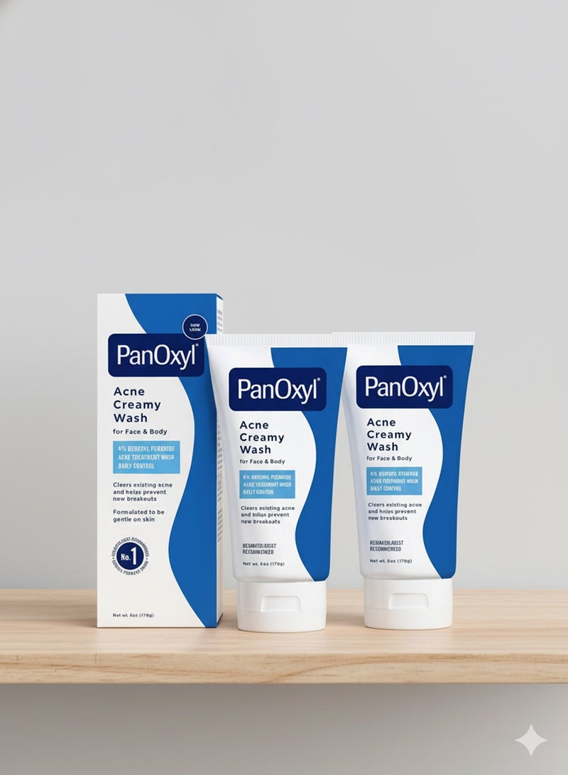 PanOxyl Antimicrobial Acne Creamy Wash, 4% Benzoyl Peroxide 6OZ - Value Pack of 2 - Image 1