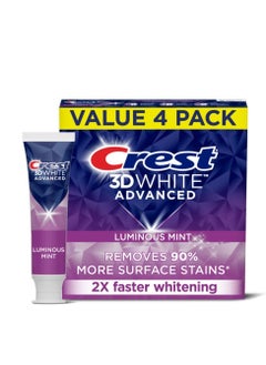 Crest Crest 3D White Advanced Luminous Mint Teeth Whitening Toothpaste, Crest Toothpaste, 3.7 oz Pack of 4 - Helps Remove Surface Stains, Whitens Teeth, Strengthens Tooth Enamel, Protects Against Cavities  - Image 1