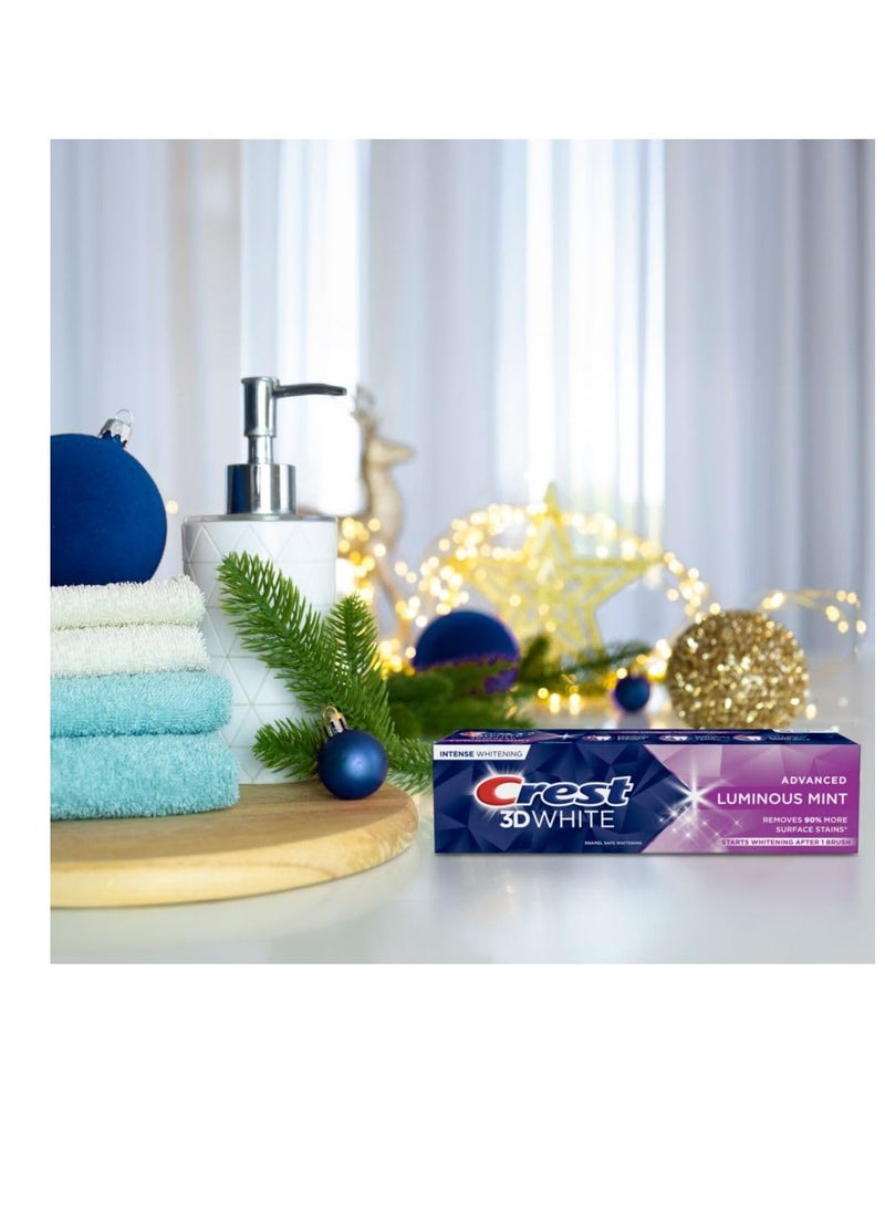 Crest - معجون أسنان كريست 3D وايت، نعناع مضيء متقدم، معجون أسنان لتبييض الأسنان، 3.7 أونصة (عبوة من 4 قطع) - Image 1