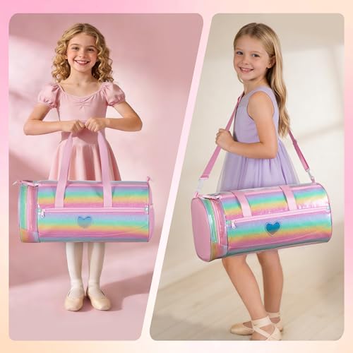 Smasrob Dance Bag for Girls with Full Open and Shoe Compartment, Ballet Bag with Waterproof Pocket for Dance, Overnight, Weekend,Pink - Image 5