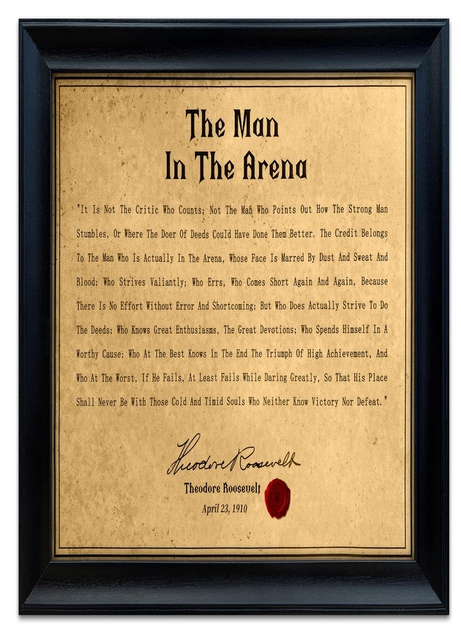 flinelife The Man In The Arena Poster Framed, 12x10, Theodore Roosevelt Quotes, Inspirational Print wall art, Motivational Poster, Success Wall Art Decor - Image 1