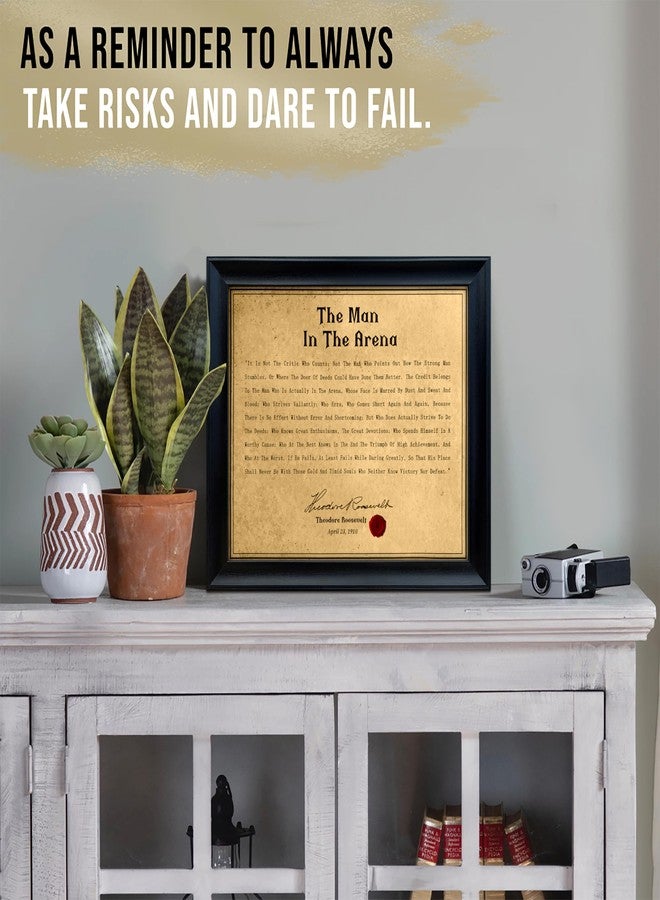 flinelife The Man In The Arena Poster Framed, 12x10, Theodore Roosevelt Quotes, Inspirational Print wall art, Motivational Poster, Success Wall Art Decor - Image 2