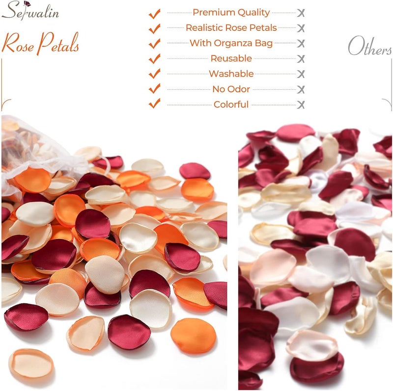 Serwalin 300Pcs Silk Rose Petals Flower Petals for Weddings Burgundy Orange Petals Fake Petals for Aisle Flower Girl Basket Bridal Shower Table Decor (4 Color Mixes) - Image 5