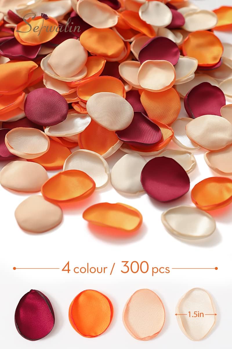 Serwalin 300Pcs Silk Rose Petals Flower Petals for Weddings Burgundy Orange Petals Fake Petals for Aisle Flower Girl Basket Bridal Shower Table Decor (4 Color Mixes) - Image 4