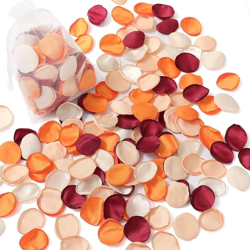 Serwalin 300Pcs Silk Rose Petals Flower Petals for Weddings Burgundy Orange Petals Fake Petals for Aisle Flower Girl Basket Bridal Shower Table Decor (4 Color Mixes) - Image 1