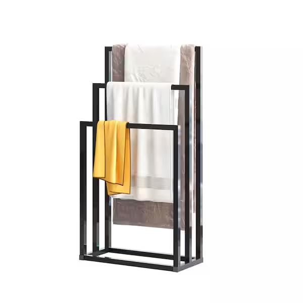 MILAD Towel Drying Rack, 3 Tier Freestanding Towel Rack Metal Towel Rack Stand for Bath & Hand Towels (Black) - Image 2