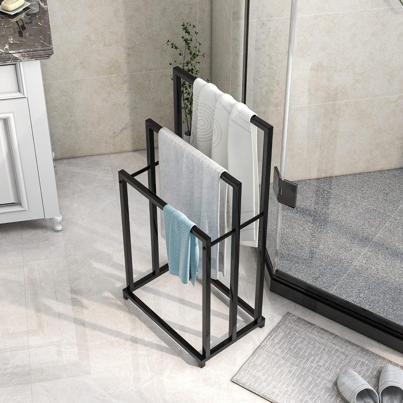 MILAD Towel Drying Rack, 3 Tier Freestanding Towel Rack Metal Towel Rack Stand for Bath & Hand Towels (Black) - Image 4